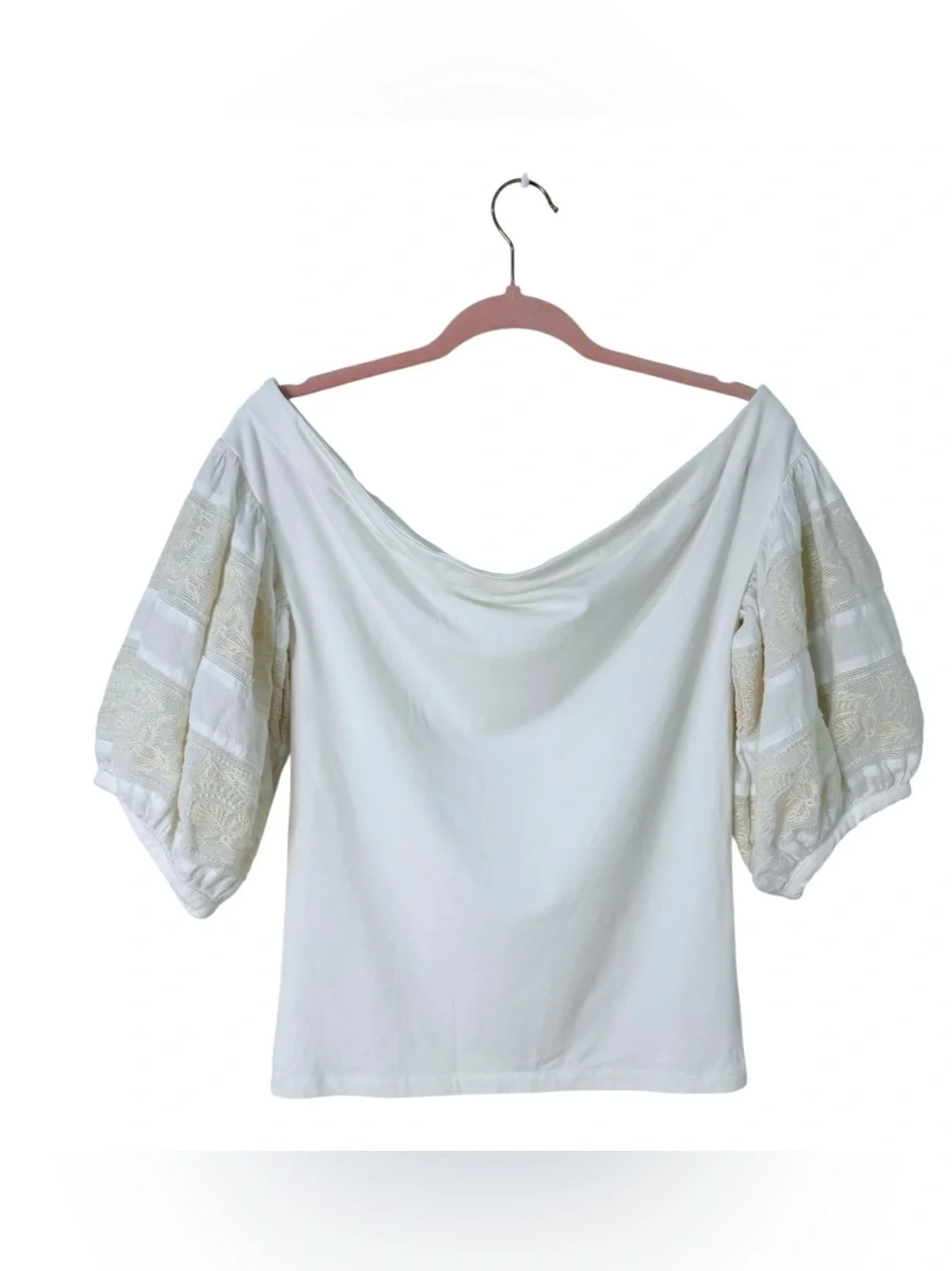 Free People Rock With It Off Shoulder Ivory Puff Sleeve M Boho Cottagecore